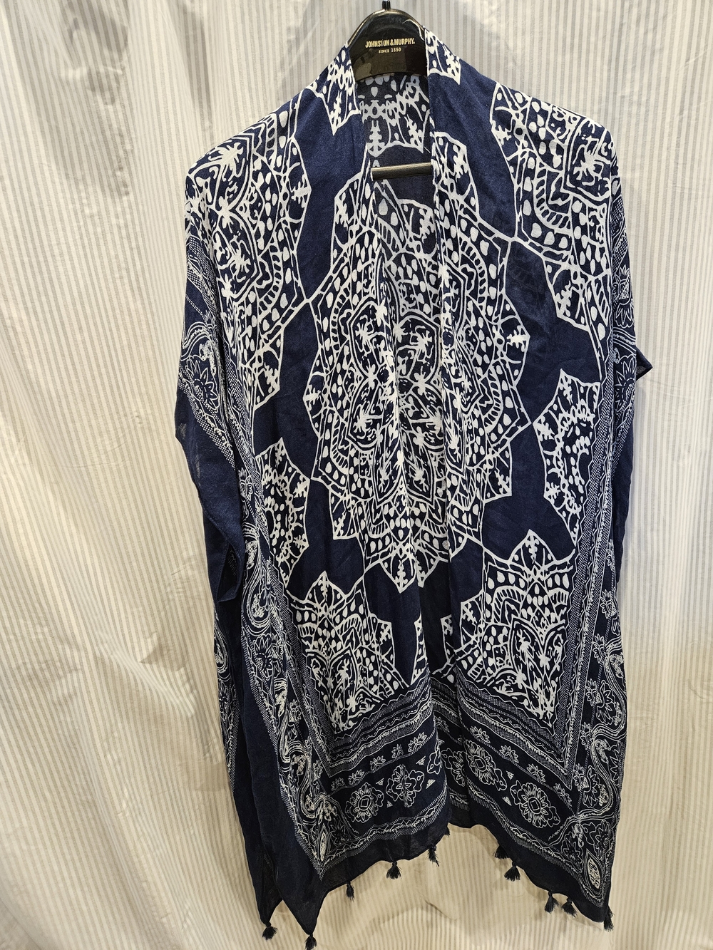 Flowy Breezy Lane Navy Blue & White Boho Mandala Kimono Cover Up One Size
